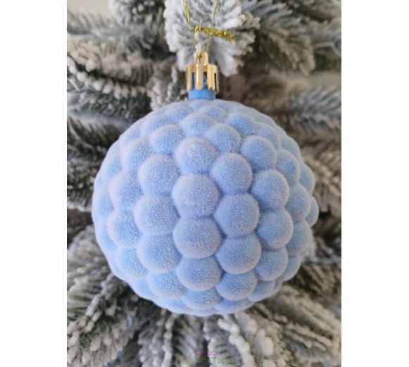 Новорічна куля в оксамиті "Бульбашка" Ø80мм блакитна, ціна за набір 4шт